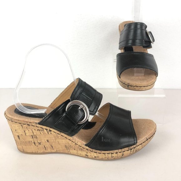 boc Shoes - BOC Neely Black Leather Buckle Wedge Sandals Sz 11